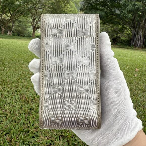 Gucci Silver GG Imprime Canvas Cigarette Case Authentic Lipstick Card Holder - Picture 9 of 13
